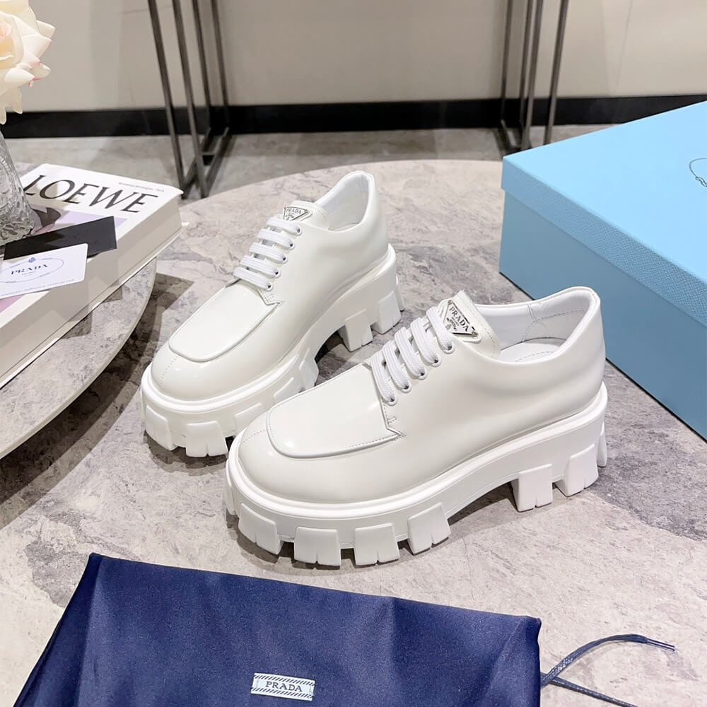 Pra*a Monolith brushed leather lace-up shoes