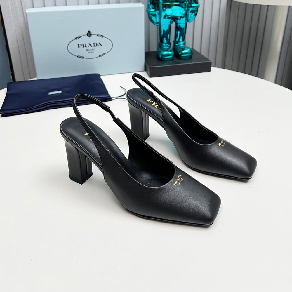 Pra*a Leather Slingback Pumps 85 mm