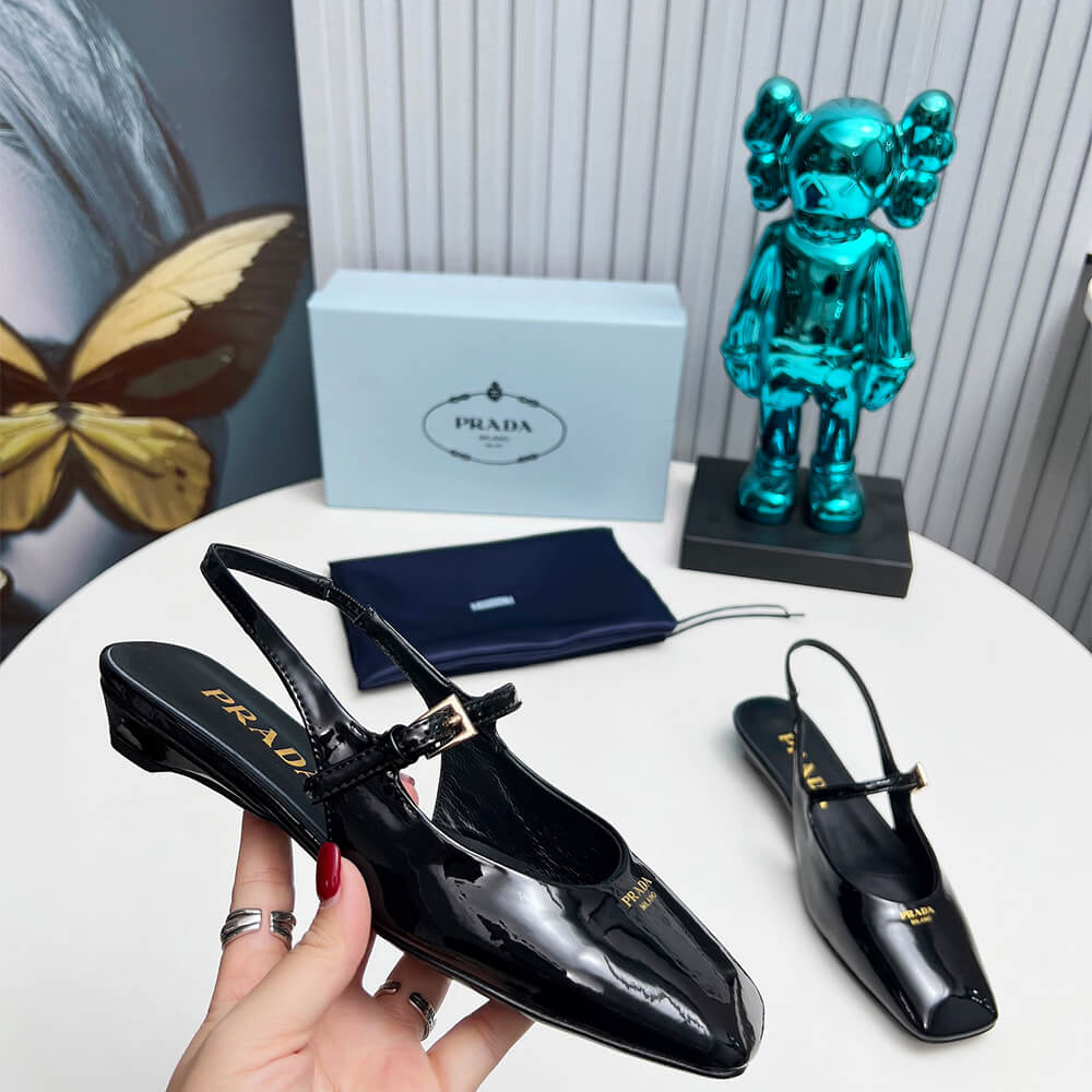 Pra*a Patent Leather Slingback Ballerinas