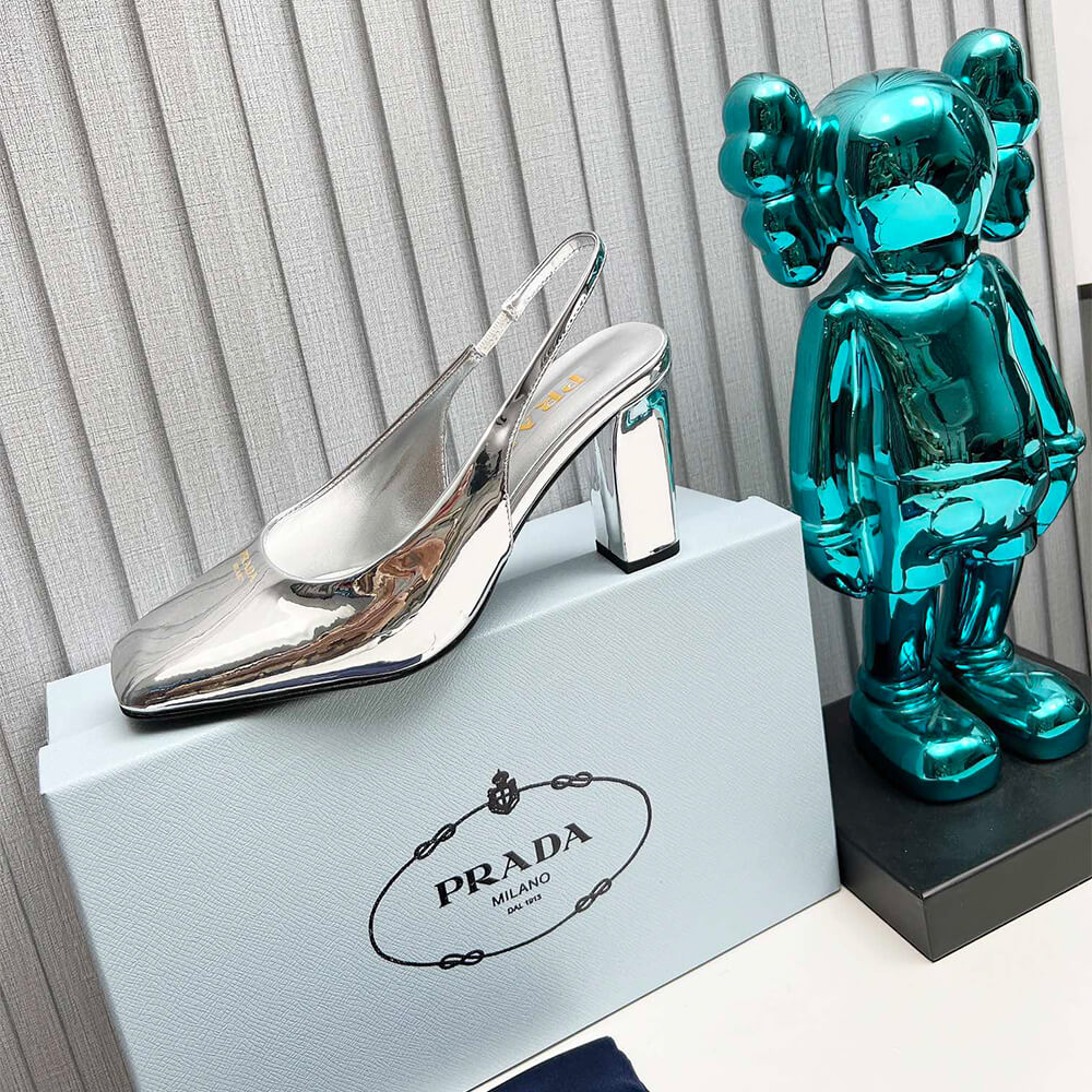 Pra*a Patent Leather Slingback Pumps 85 mm