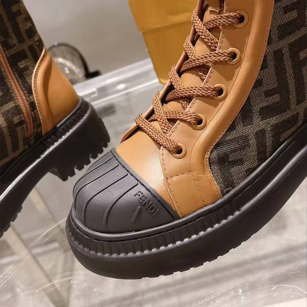 F**di Domino Brown leather biker boots