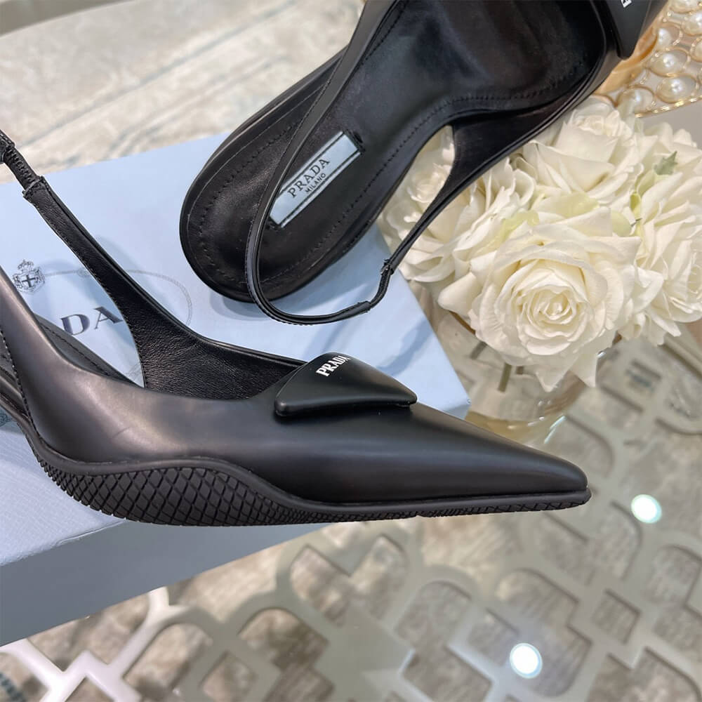 Pra*a Brushed Leather Slingback Pumps