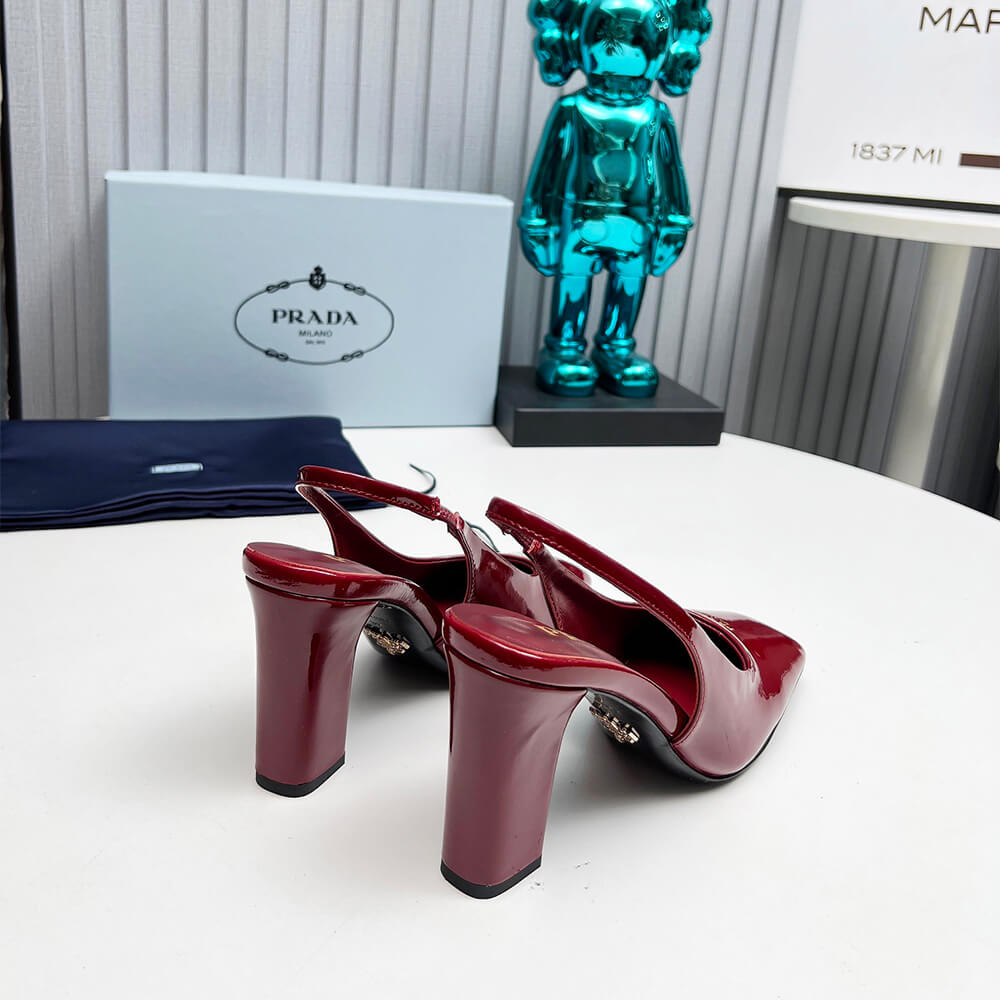 Pra*a Patent Leather Slingback Pumps 85 mm