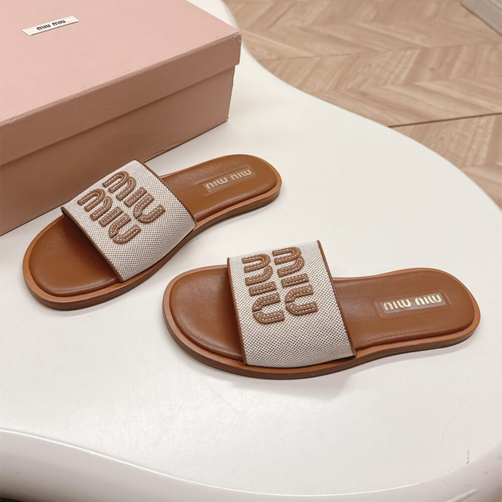 M1um1u Canvas and leather slides