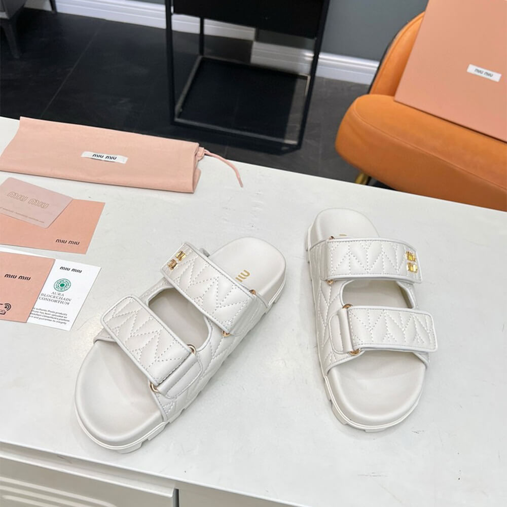 M1um1u Matelass?? nappa leather slides