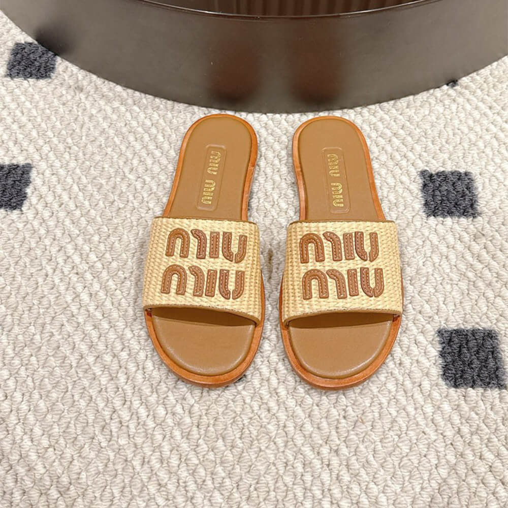 M1um1u Raffia Slide Sandals