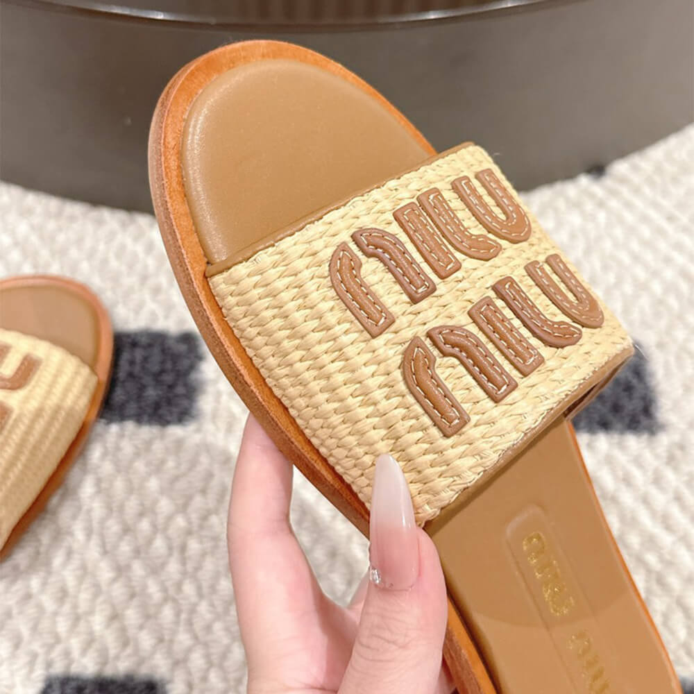 M1um1u Raffia Slide Sandals