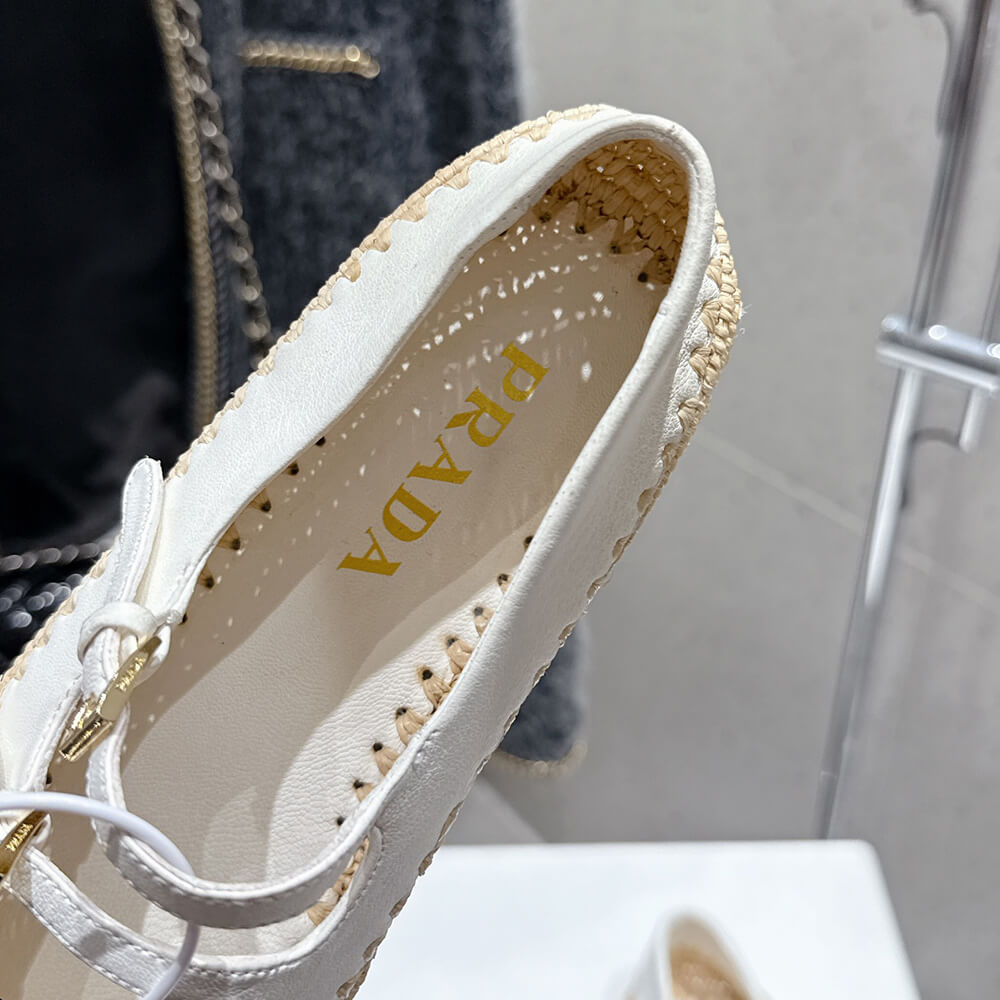 Pra*a Nappa leather and raffia ballerinas
