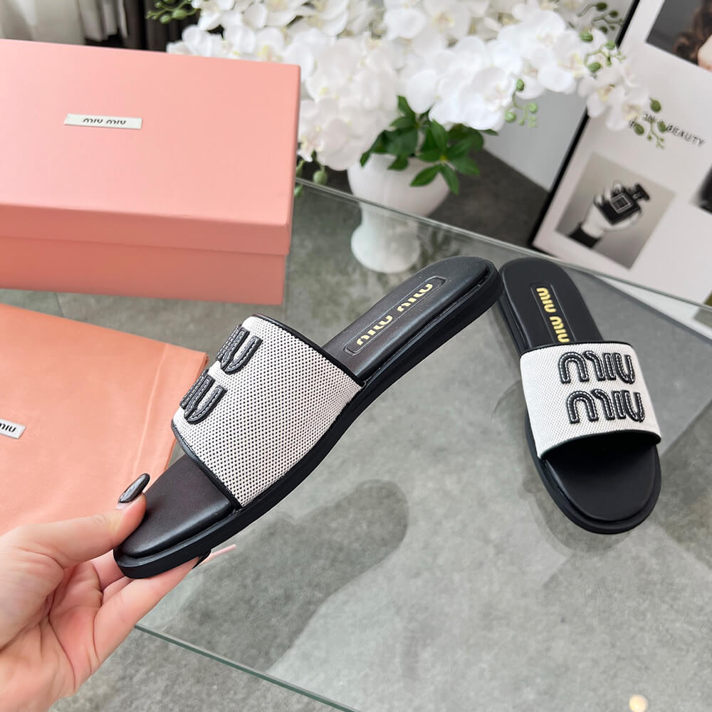 M1um1u Canvas and leather slides