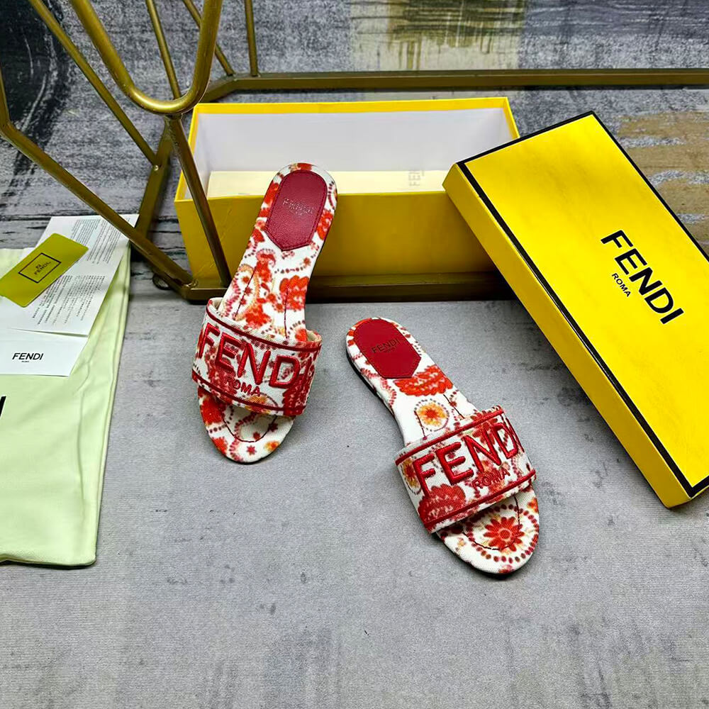 F**di Sunshine Logo Brocade Flat Slides