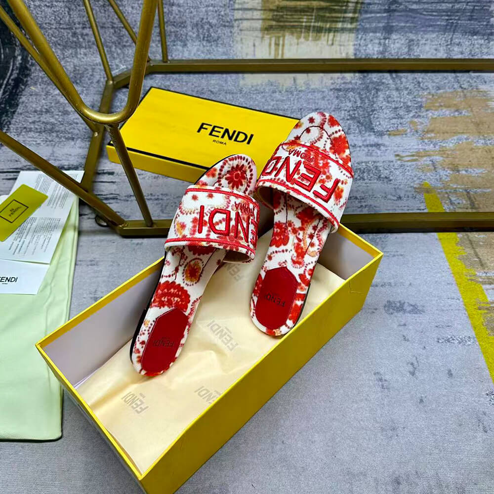 F**di Sunshine Logo Brocade Flat Slides