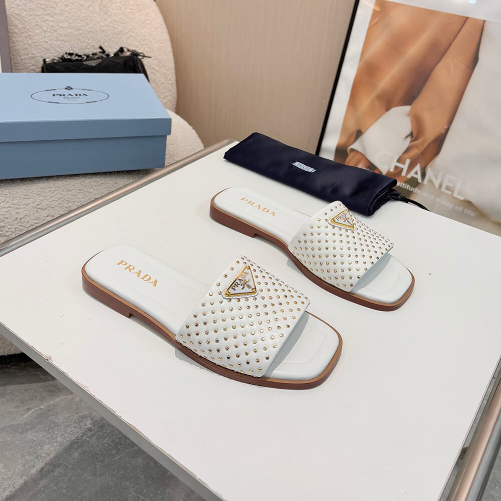 Pra*a Nappa leather slides with studs