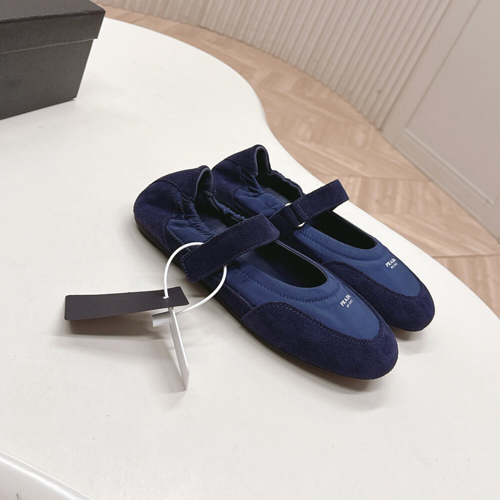 Pra*a Re-Nylon and suede ballet flats