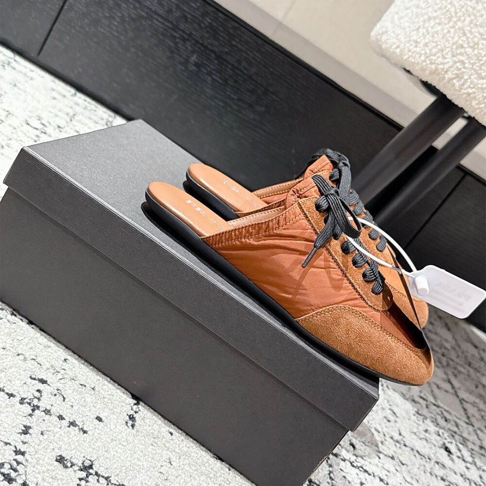 Pra*a Collapse Re-Nylon and suede mules