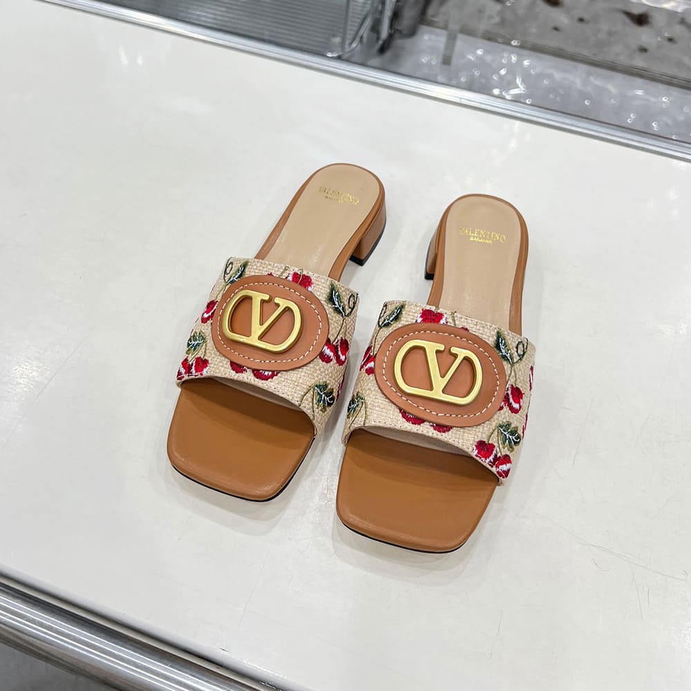 Va1e*ntin0 VLOGO SIGNATURE cherry pattern jacquard sandals (heel height 2 cm)