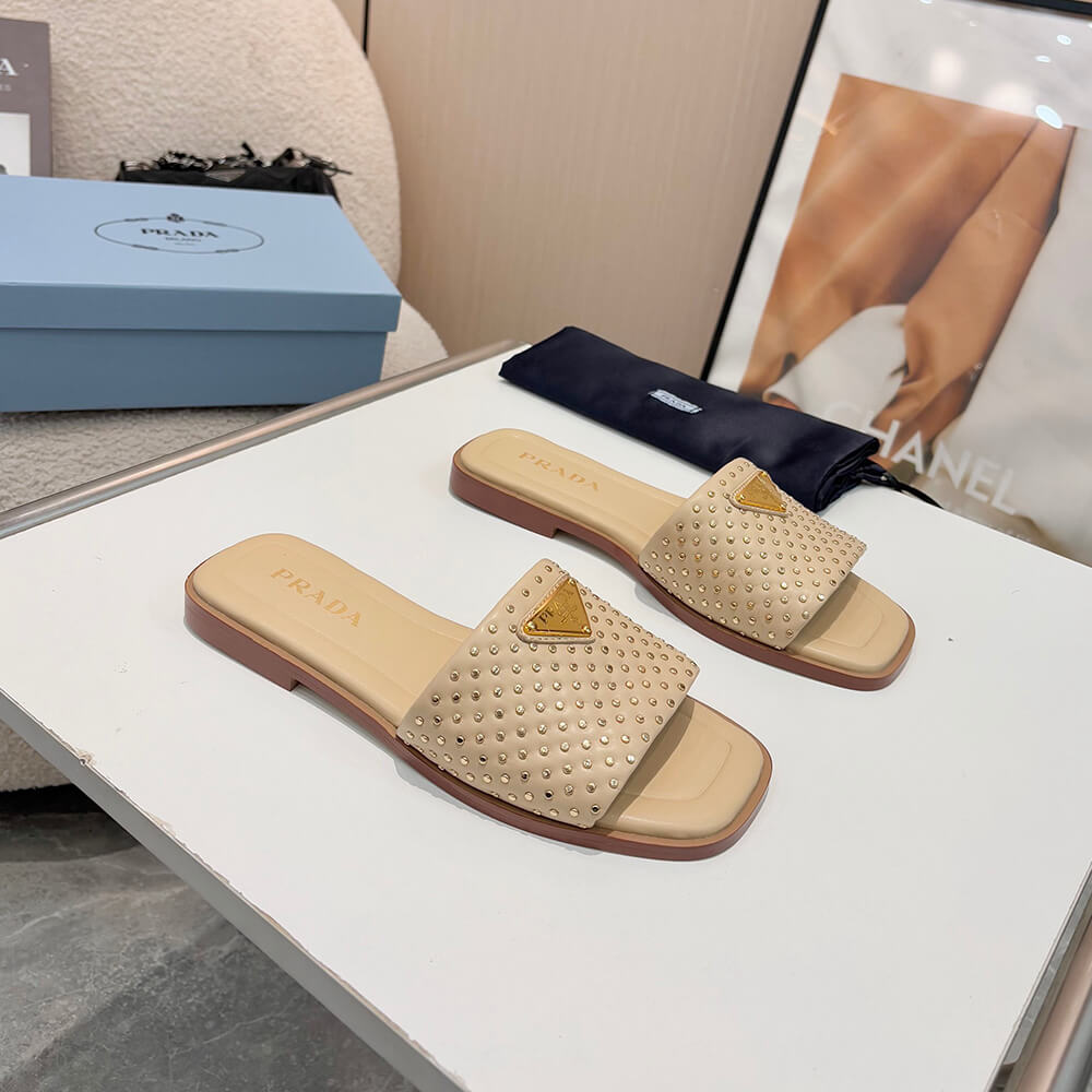 Pra*a Nappa leather slides with studs