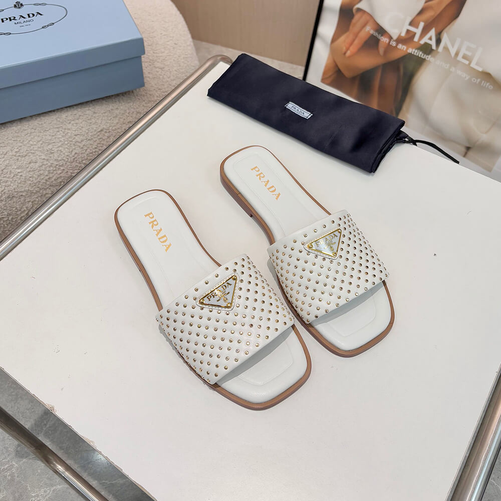 Pra*a Nappa leather slides with studs