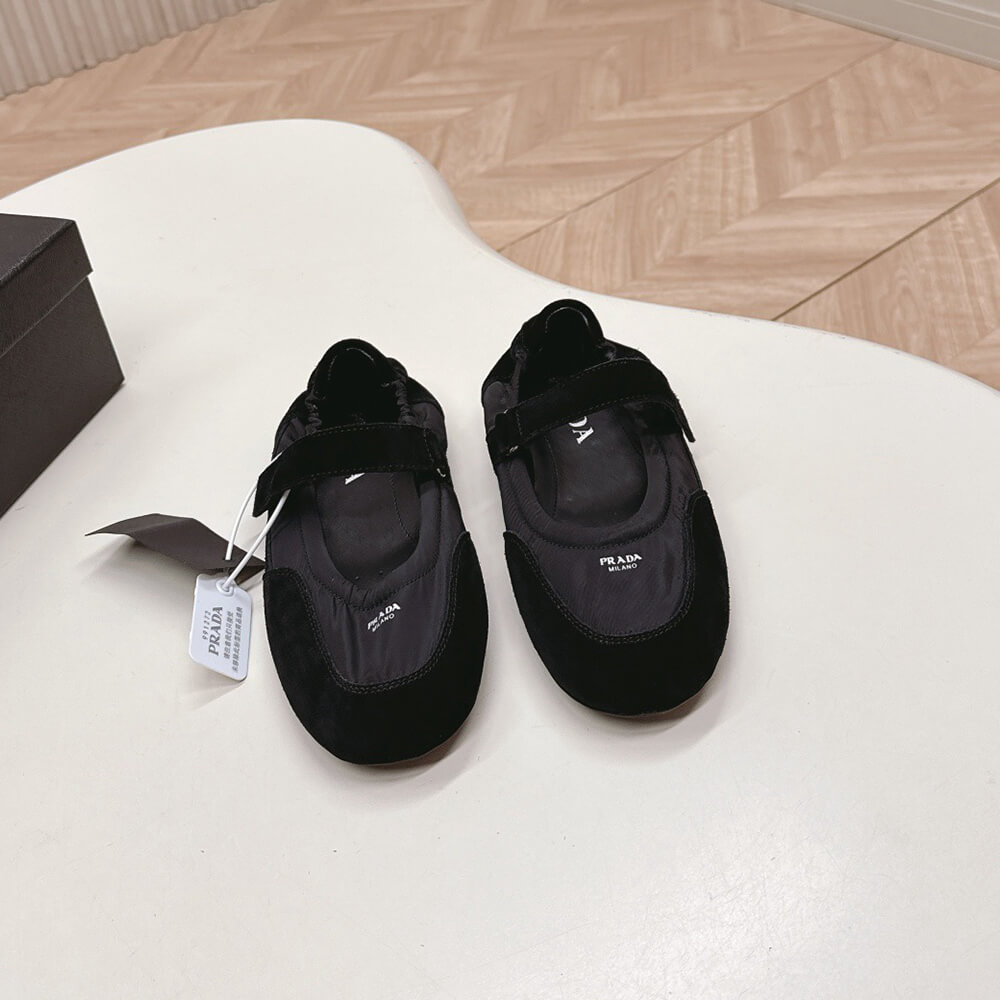 Pra*a Re-Nylon and suede ballet flats