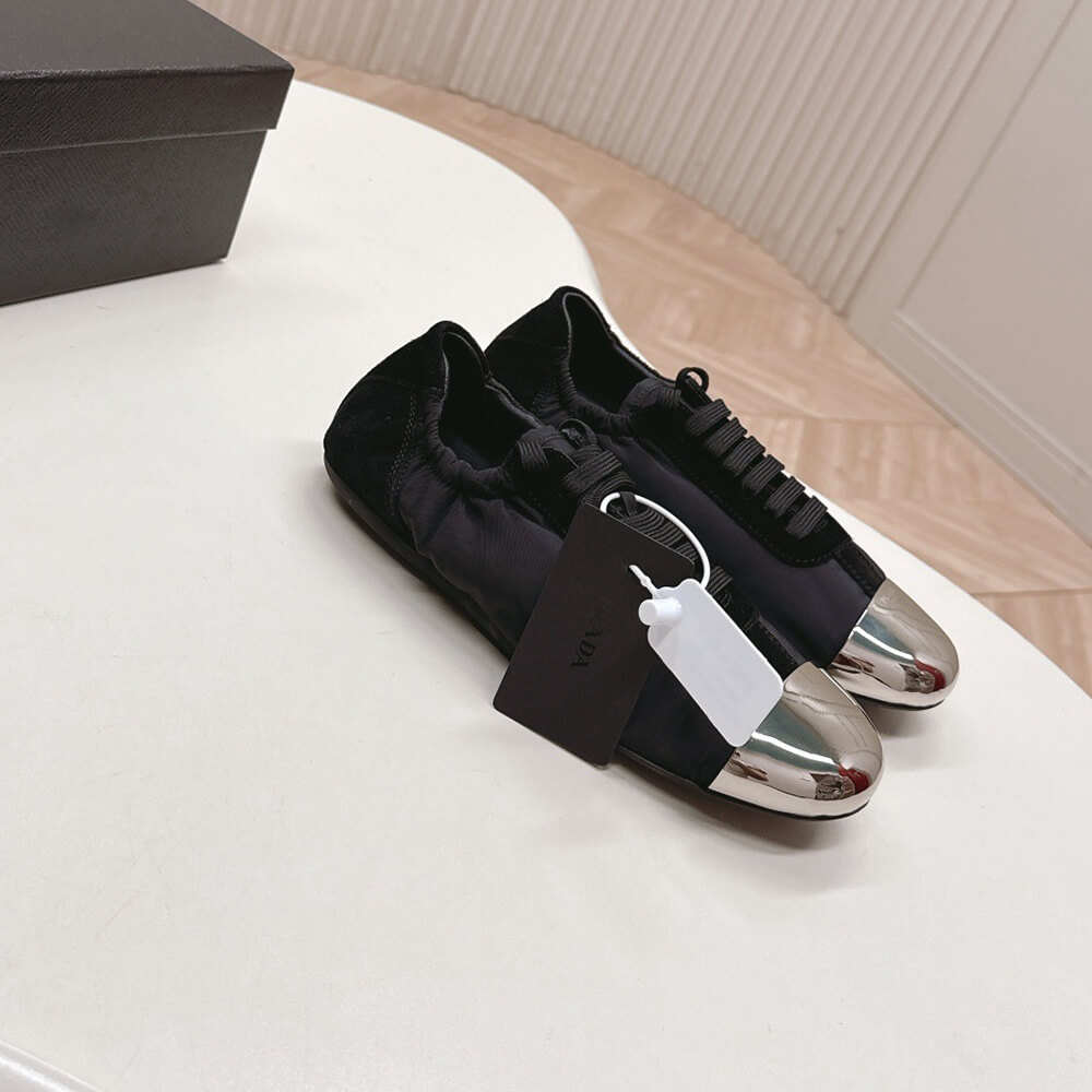 Pra*a Collapse Re-Nylon and suede sneakers with metal toecap