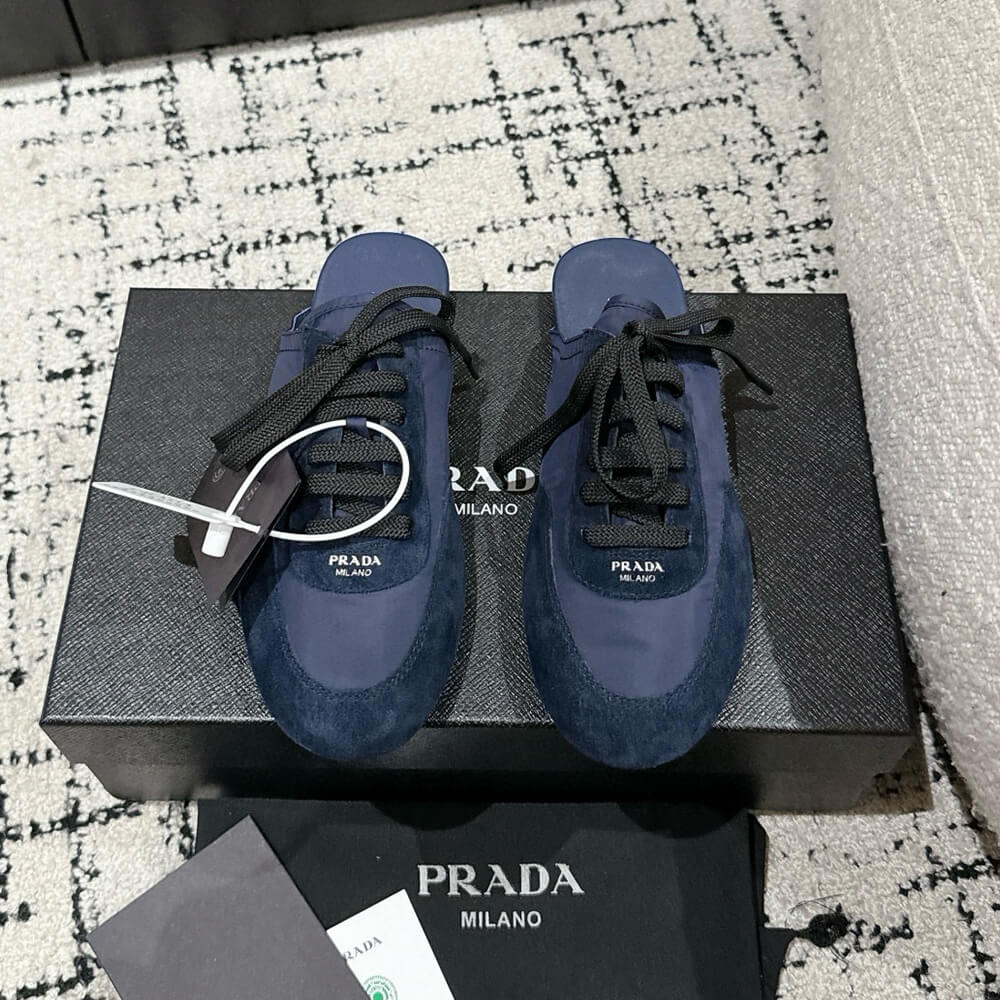 Pra*a Collapse Re-Nylon and suede mules