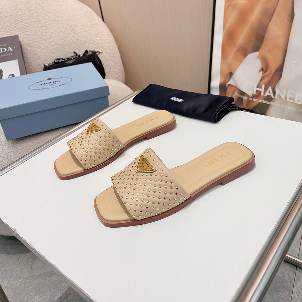 Pra*a Nappa leather slides with studs