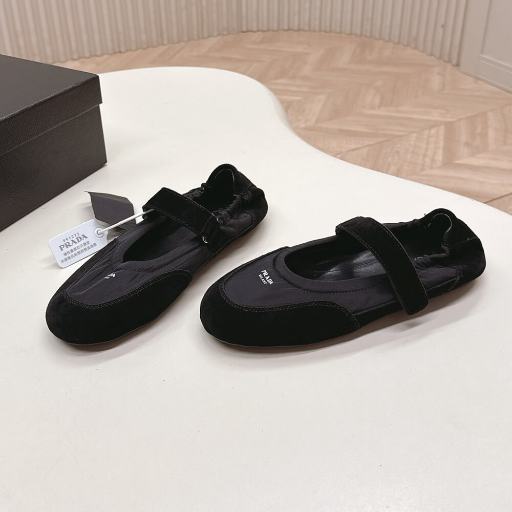 Pra*a Re-Nylon and suede ballet flats