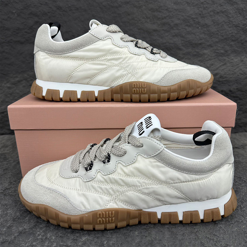 M1um1u Tyre technical fabric and suede sneakers