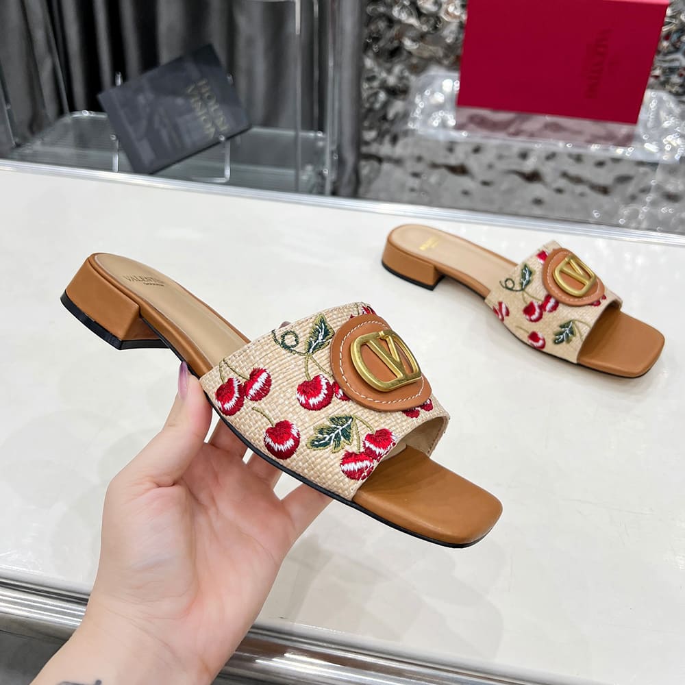Va1e*ntin0 VLOGO SIGNATURE cherry pattern jacquard sandals (heel height 2 cm)