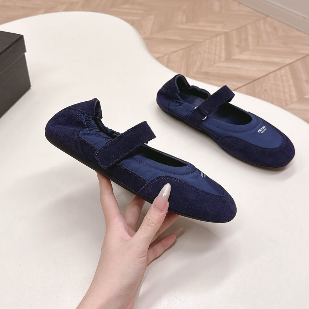 Pra*a Re-Nylon and suede ballet flats