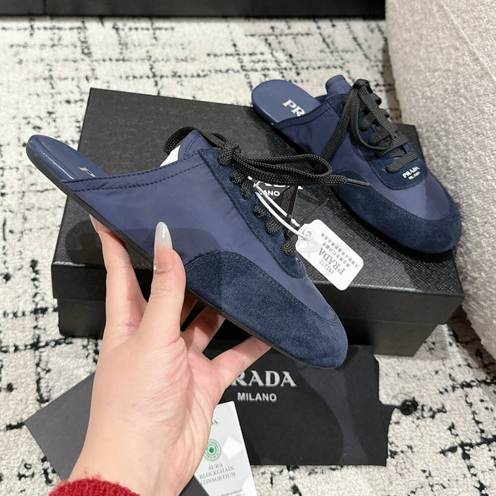 Pra*a Collapse Re-Nylon and suede mules