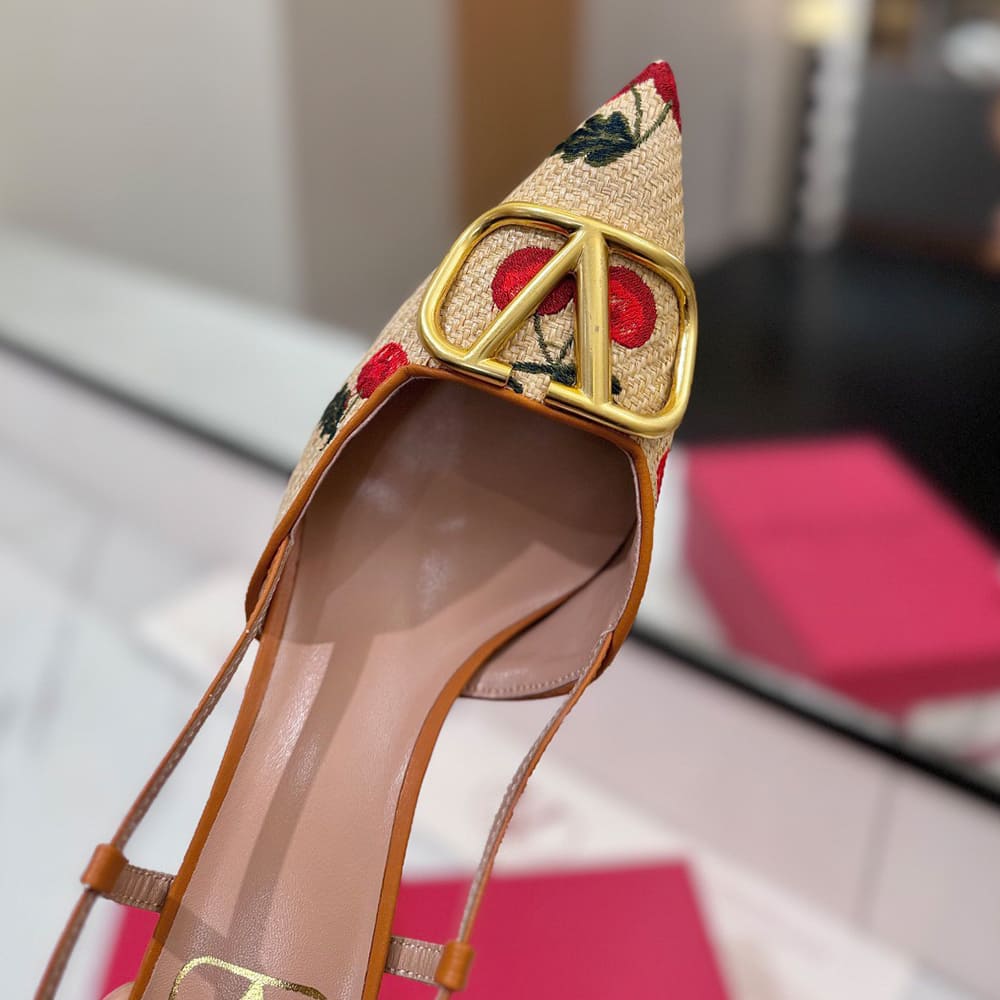 Va1e*ntin0 VLOGO SIGNATURE cherry pattern jacquard lace-up high heels (heel height 5cm|8cm)