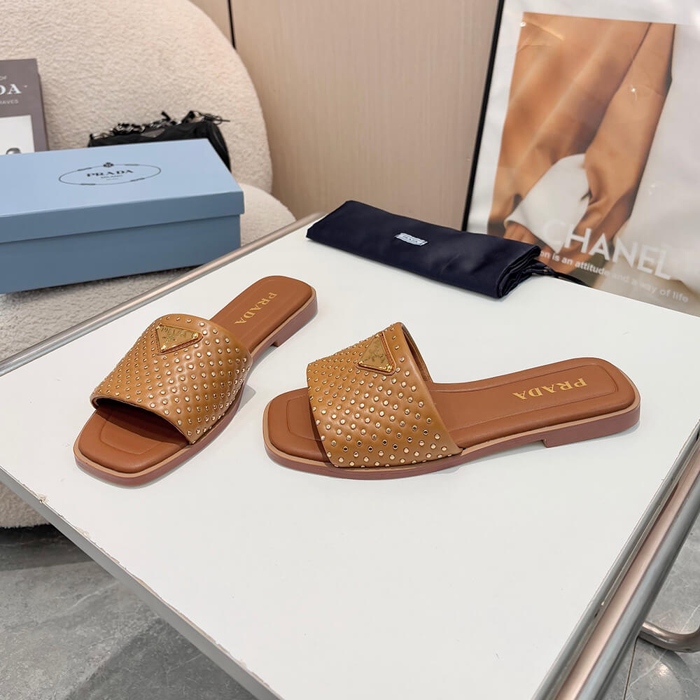 Pra*a Nappa leather slides with studs