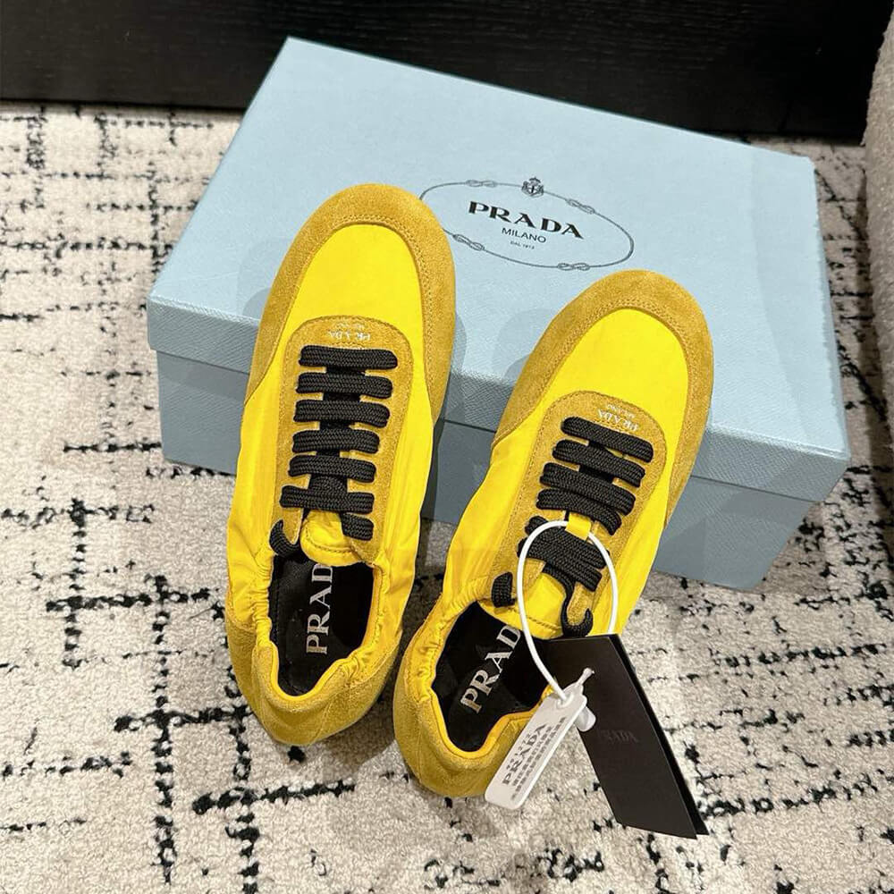 Pra*a Collapse Re-Nylon and suede elasticized sneakers