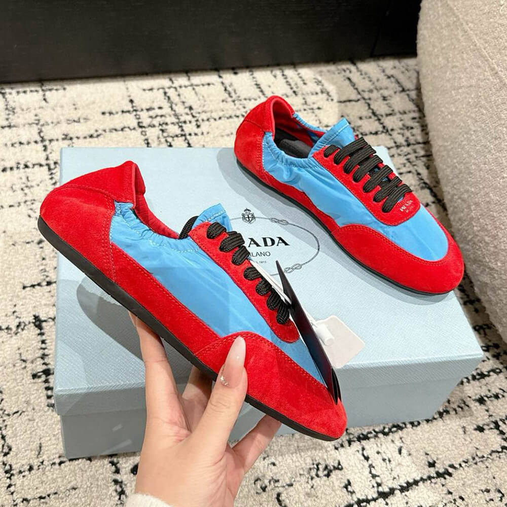 Pra*a Collapse Re-Nylon and suede elasticized sneakers