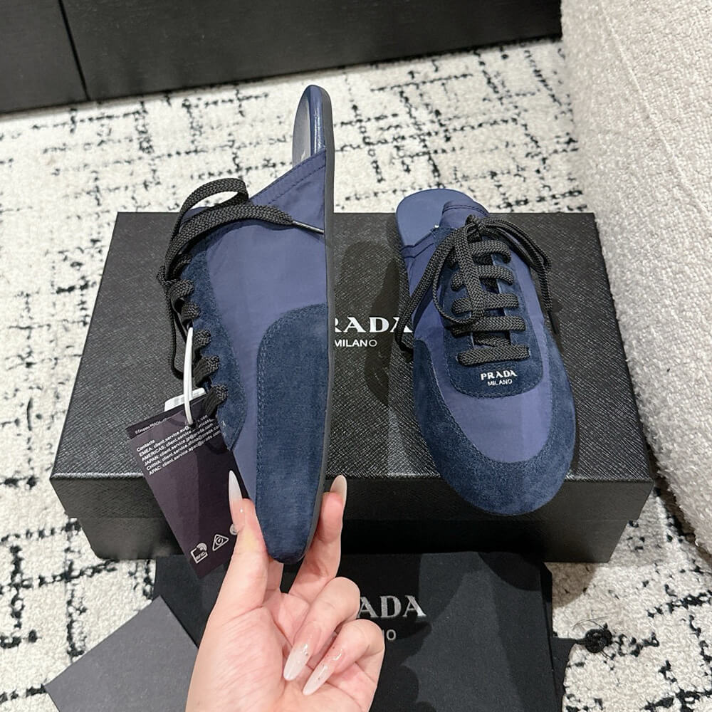 Pra*a Collapse Re-Nylon and suede mules