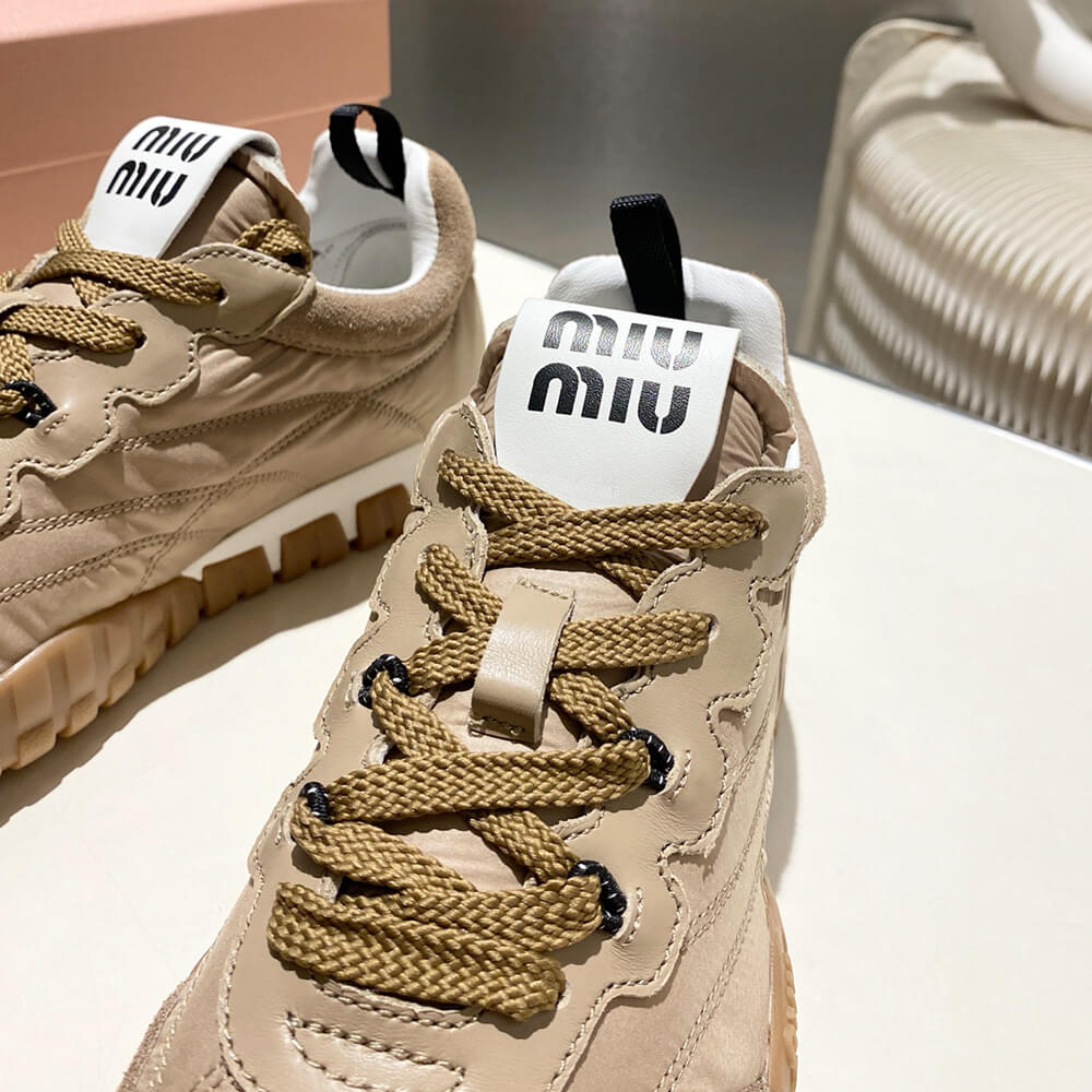 M1um1u Tyre technical fabric and suede sneakers