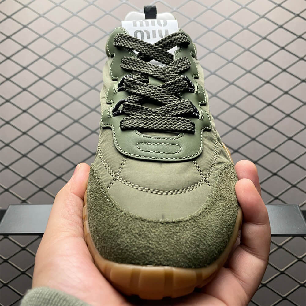 M1um1u Tyre technical fabric and suede sneakers