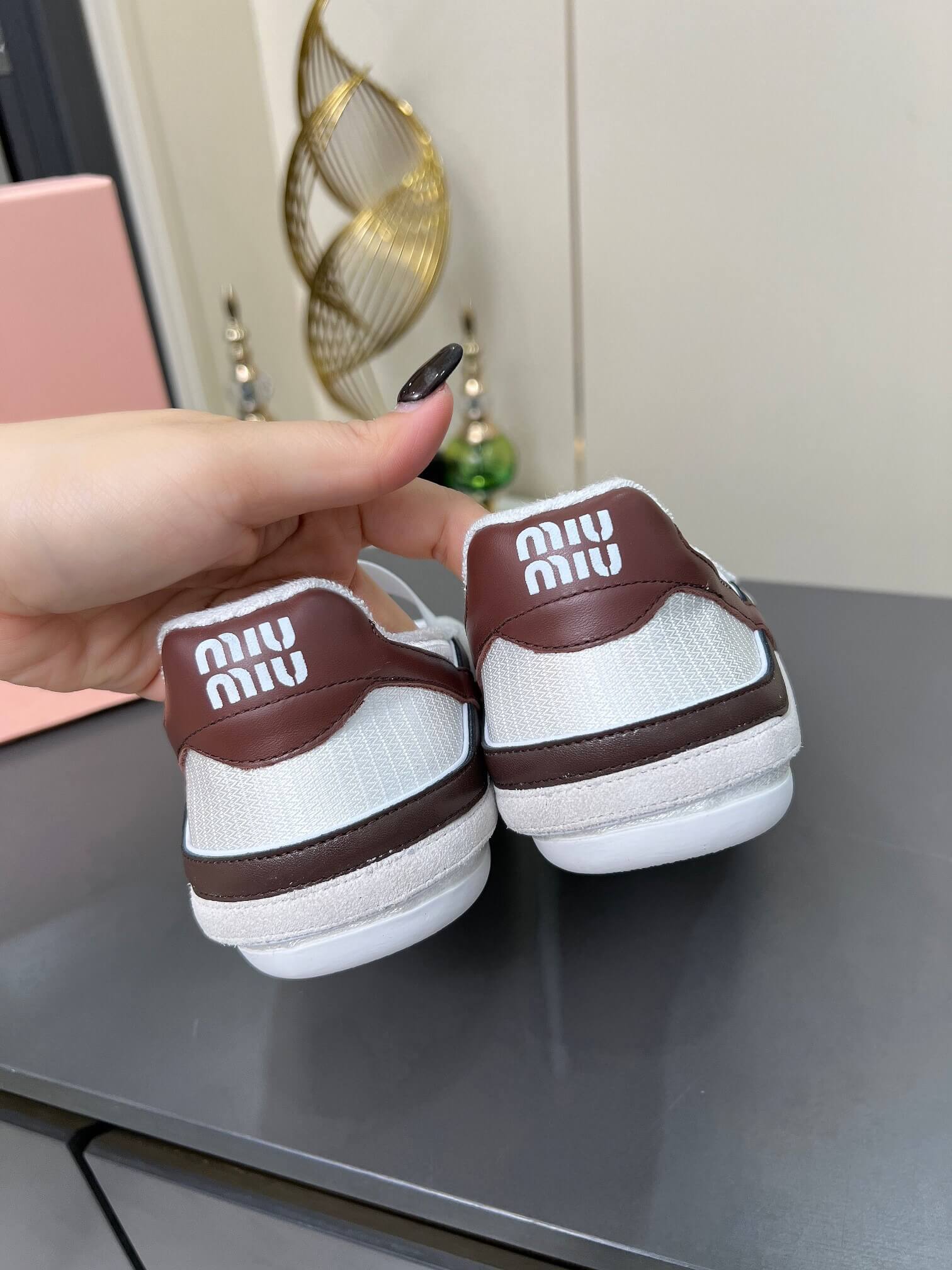M1um1u Gymnasium technical fabric and suede ballerinas