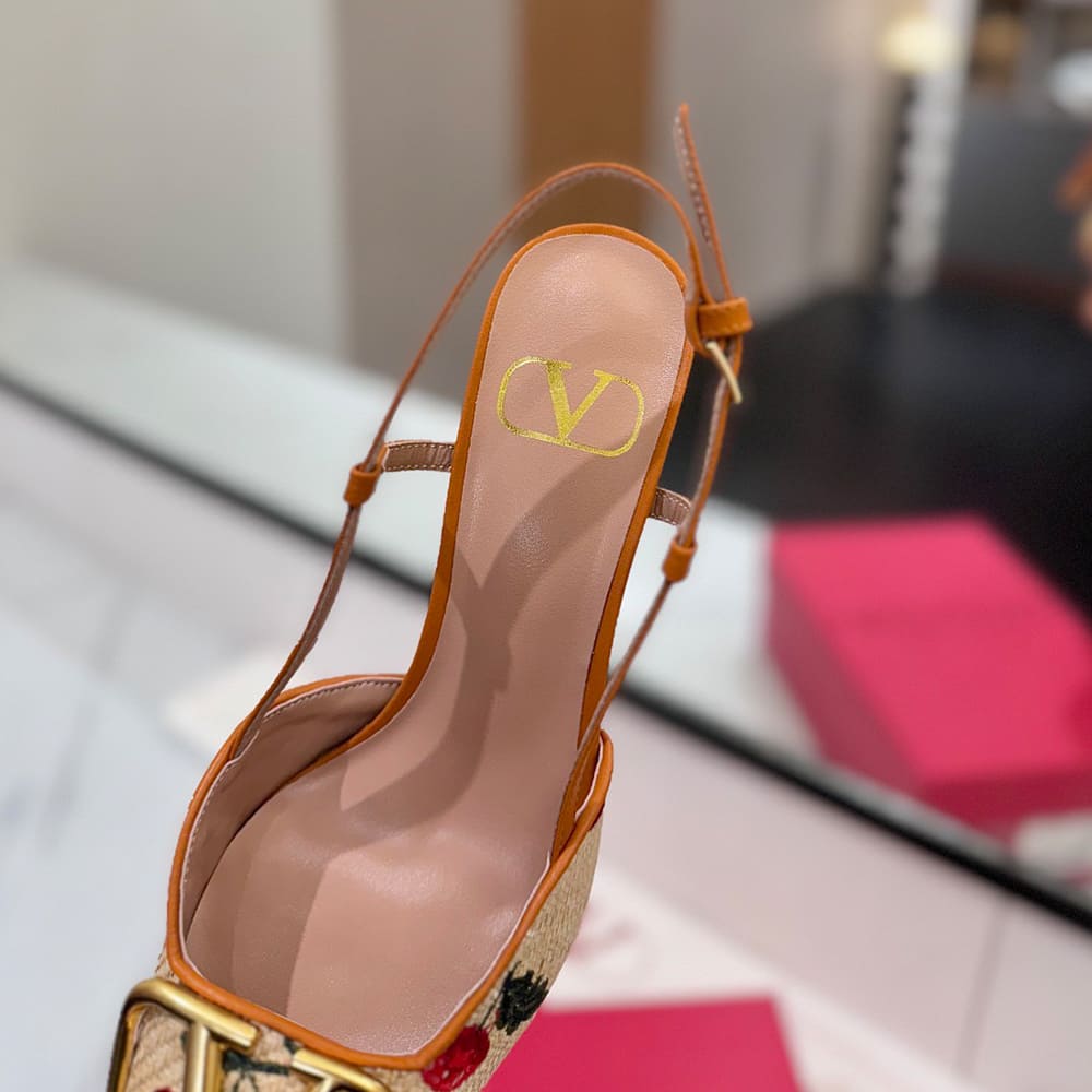 Va1e*ntin0 VLOGO SIGNATURE cherry pattern jacquard lace-up high heels (heel height 5cm|8cm)