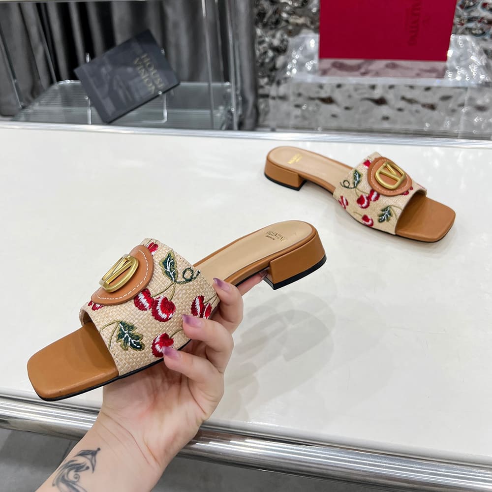 Va1e*ntin0 VLOGO SIGNATURE cherry pattern jacquard sandals (heel height 2 cm)