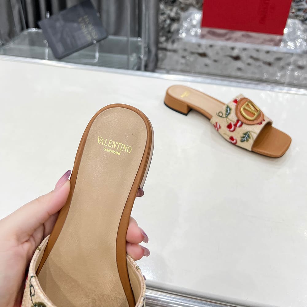 Va1e*ntin0 VLOGO SIGNATURE cherry pattern jacquard sandals (heel height 2 cm)