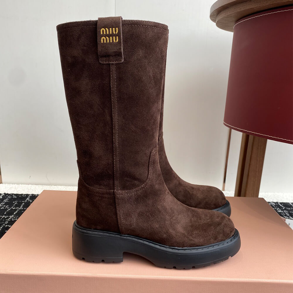 M1um1u Suede Tall Moto Boots