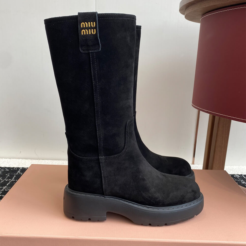 M1um1u Suede Tall Moto Boots