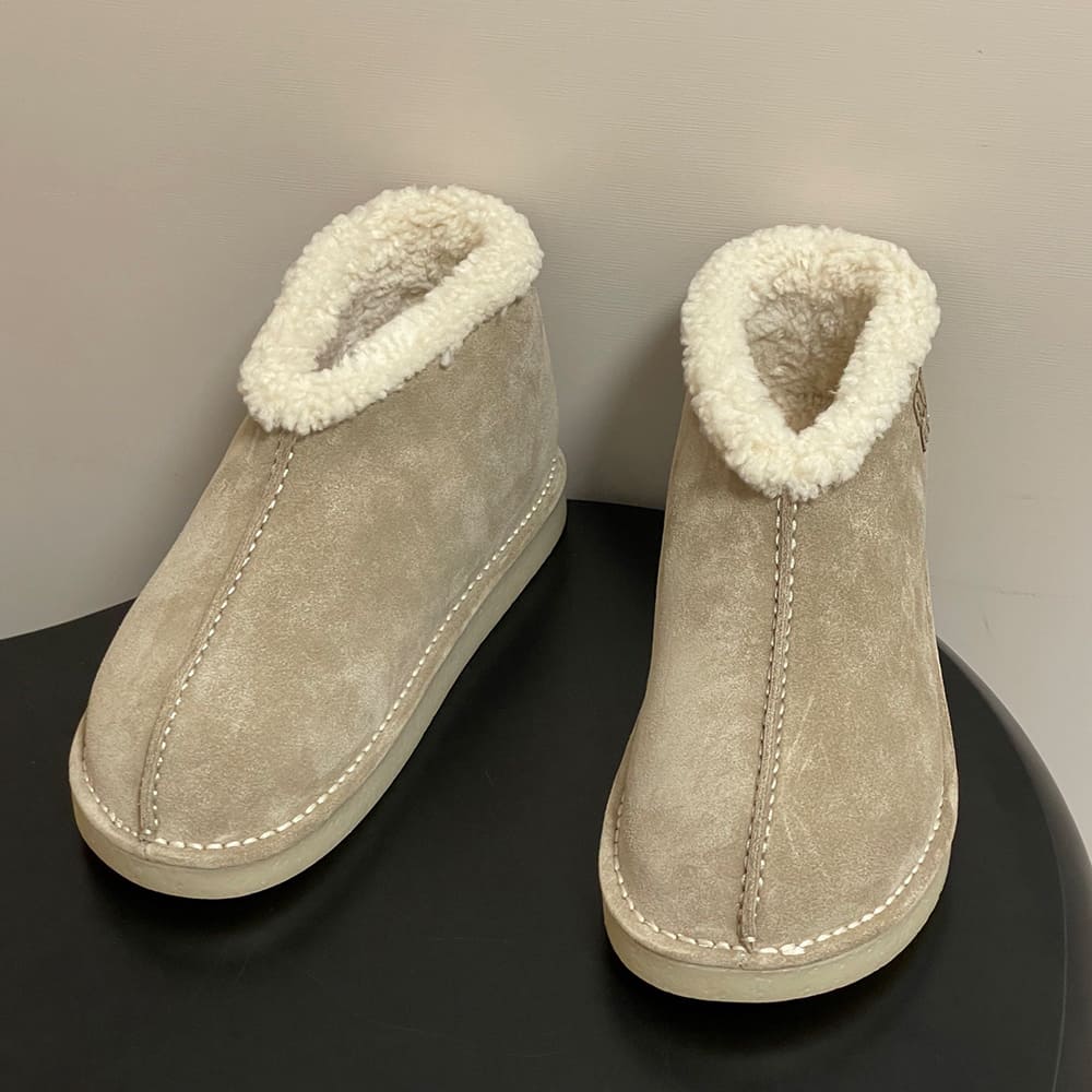 M1um1u Suede and shearling slip-on booties