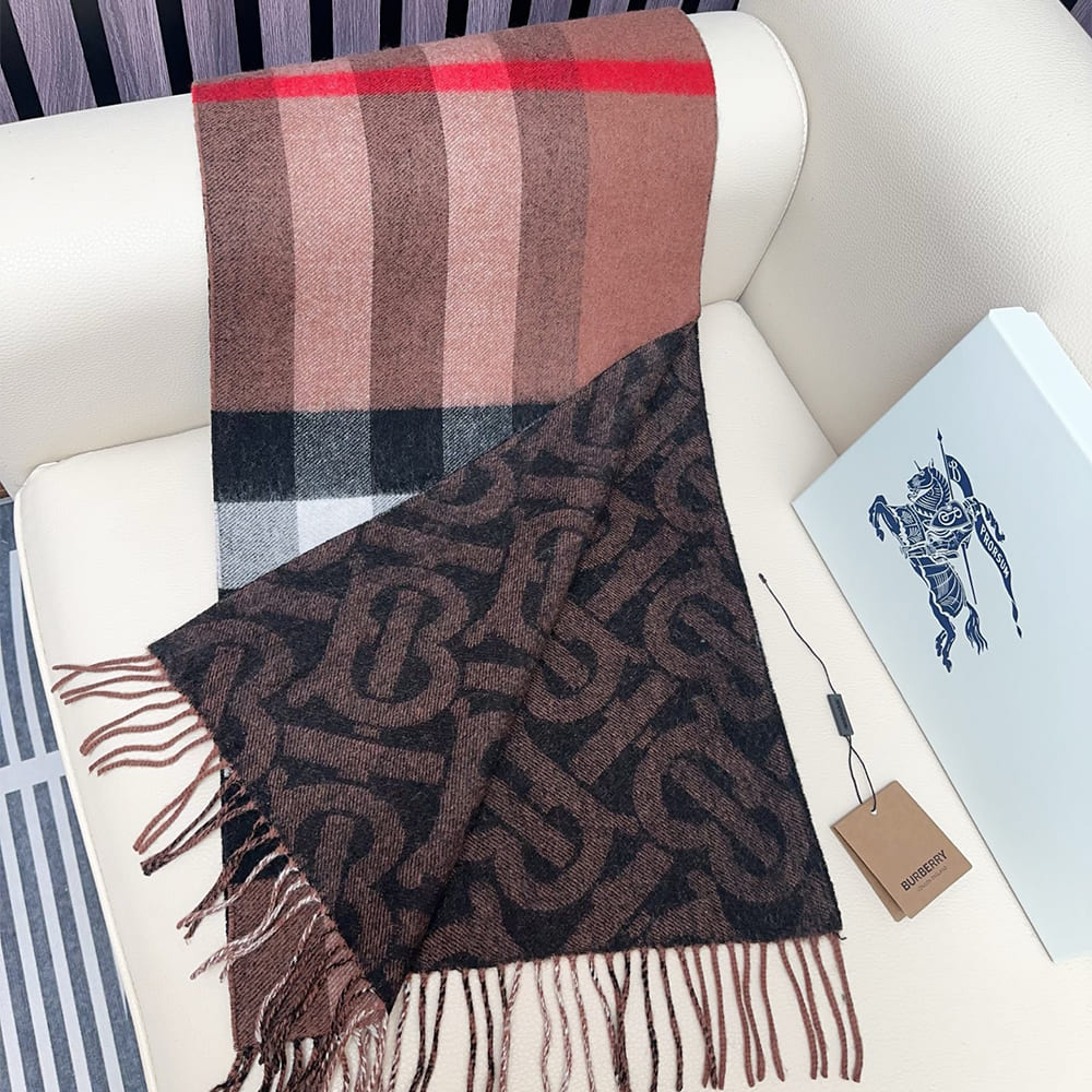 Bv*b*rry Reversible Check And Monogram Cashmere Scarf