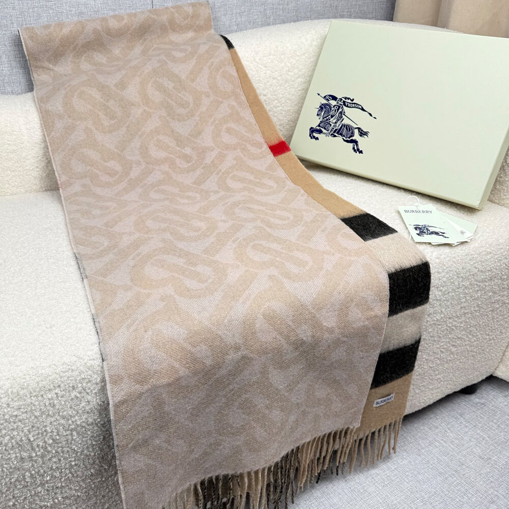 Bv*b*rry Reversible Check And Monogram Cashmere Scarf