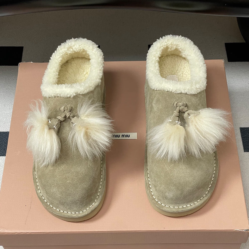 M1um1u Suede and shearling mules