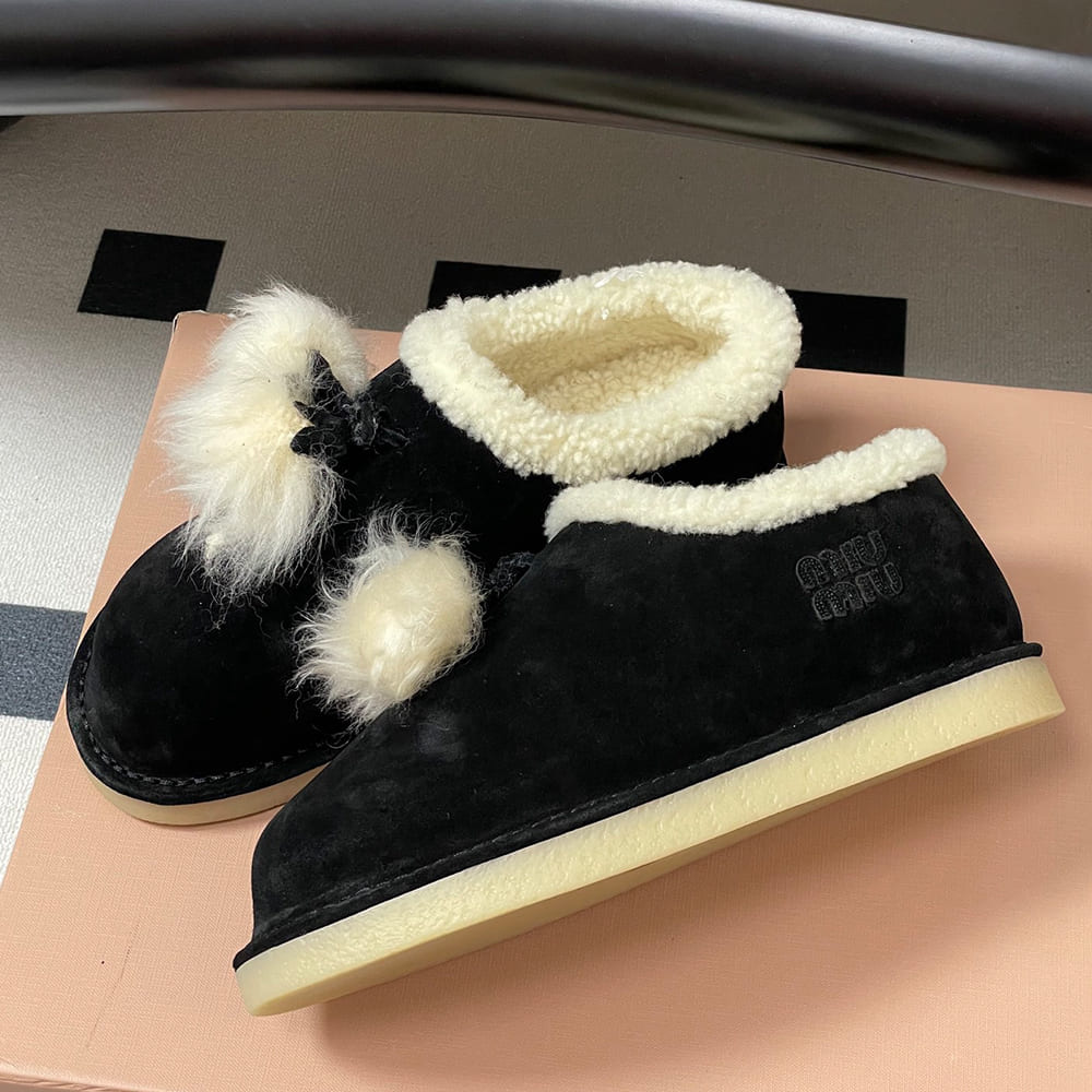 M1um1u Suede and shearling mules