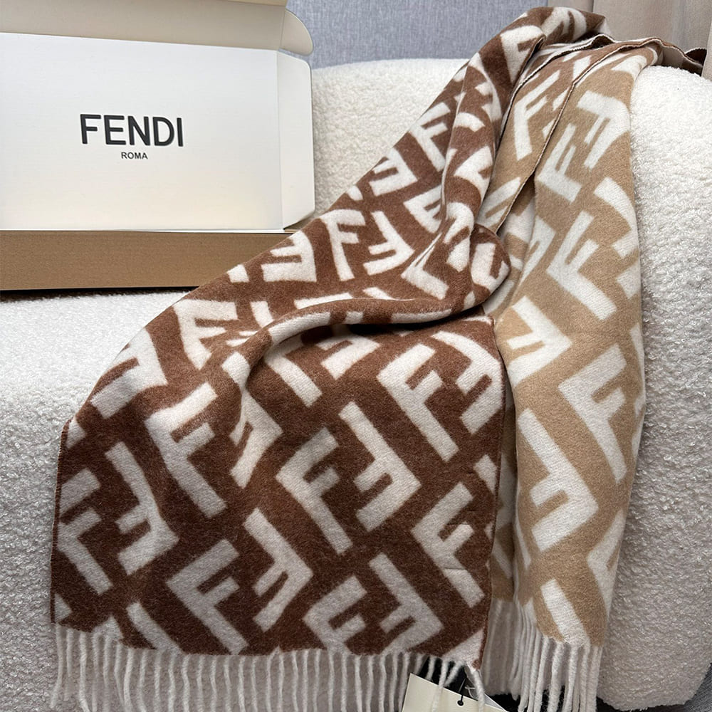 F**di FF Dove Gray Wool and Cashmere Scarf