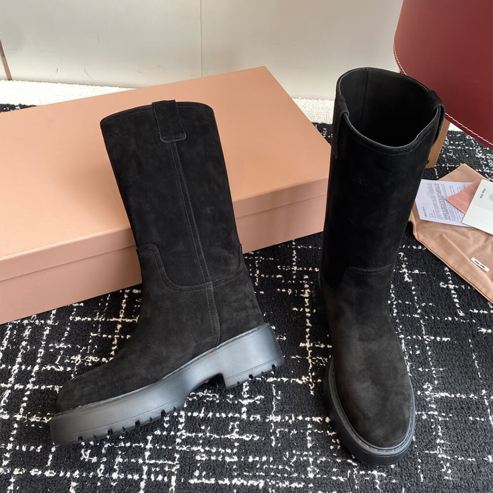 M1um1u Suede Tall Moto Boots